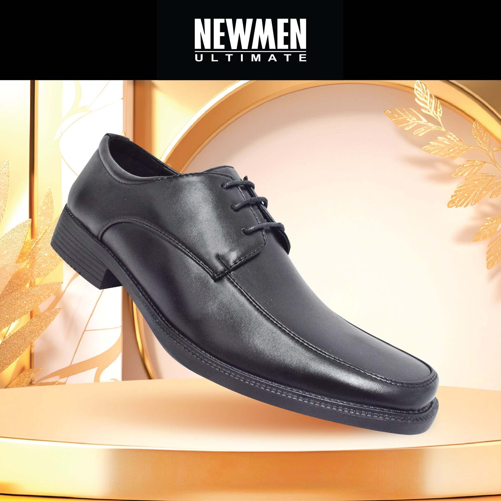 NEWMEN MS 8115 Men Formal PU Leather Shoes Black Shine Executive Shoes / Kasut Hitam Lelaki