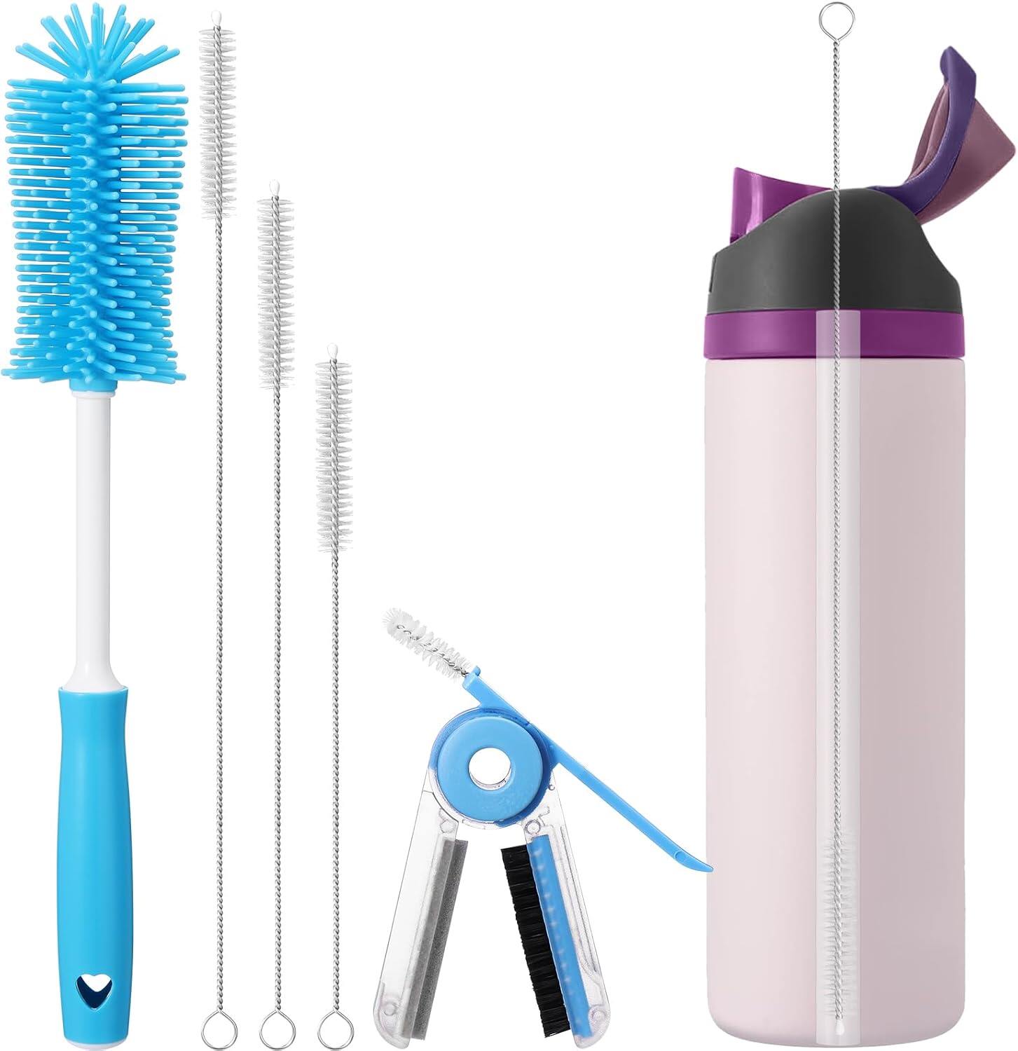 5 Pcs Water Bottle Cleaner Brush Set for Owala 24oz/32oz/40oz Cup,Multifunctional Bottle Brush and Long Straw Cleaner Brush,Cleaning Kit for Owala/Stanley Tumbler Cup Accessories