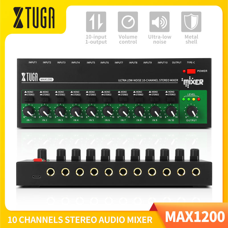 XTUGA MAX1200 10 Kênh Mini Bộ Trộn âm Thanh âm Thanh Nổi âm Thanh Mixer Xách Tay Cực Thấp Tiếng Ồn Dòng Mixer Cho Phòng Thu âm Thiết Bị âm Thanh