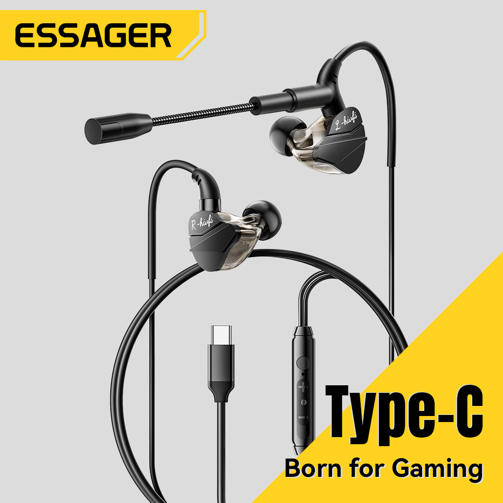 Essager 3.5mm/Type C Digital Interface Gaming Wired Control Headphones HIFi TPE Cable In Ear Headphones With Built-In High-Definition Microphone Stereo Wired Headphones For IP 16 Huawei Xiaomi Tablet ราคา 285 บาท*ส่งฟรี