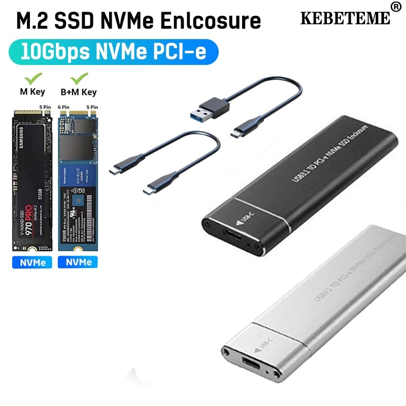 KEBETEME M2 NVMe Case M2 NVME SSD Enclosure External USB 3.1 Type C 10Gbps Adapter Key HD Storage Box for Laptop PC ราคา 120 บาท*ส่งฟรี