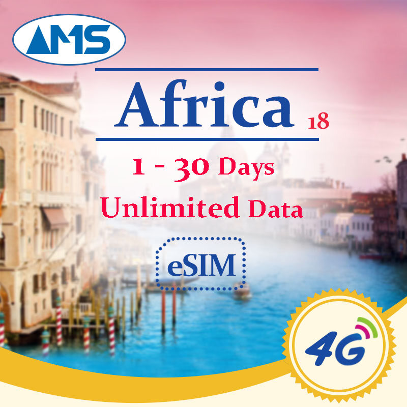 African eSIM 18 countries with 1-30 days Unlimited Data 4G High Speed African travel SIM card prepaid for Morocco, Egypt, Kenya, Tunisia, Mauritius, Ghana, Nigeria Harga  122 Ringgit*Penghantaran Percuma
