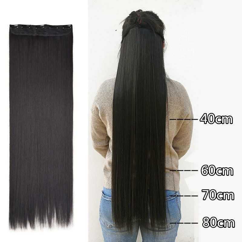 60cm 80cm 100cm Synthetic Long Straight One Piece 5Clip Hair