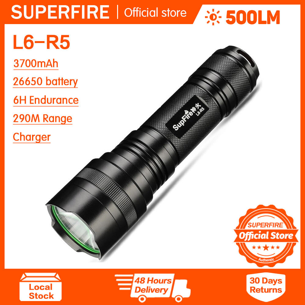 SUPERFIRE Đèn pin L6 Đèn Pin Độ Sáng Cao Không Thấm Nước Xách Tay Đèn Pin LED đèn pin sạc điện