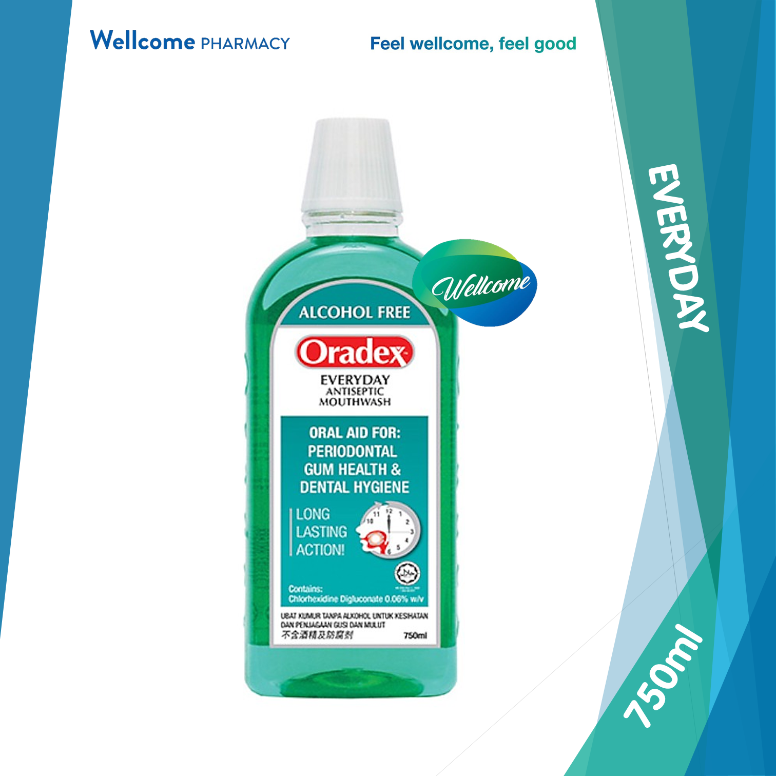Oradex Everyday Alcohol Free Antiseptic Mouthwash with Chlorhexidine