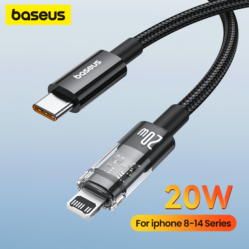 Baseus pd 20w loại c cáp dây sạc nhanh dây sạc trong suốt loại usb c cáp cho iphone 14 13 12 pro