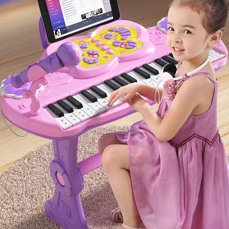 Đàn Piano Điện Tử Trẻ Em 37 Phím Có Micrô Và Tai Nghe, Chơi Nhạc Bộ Đồ Chơi Cho Bé Gái