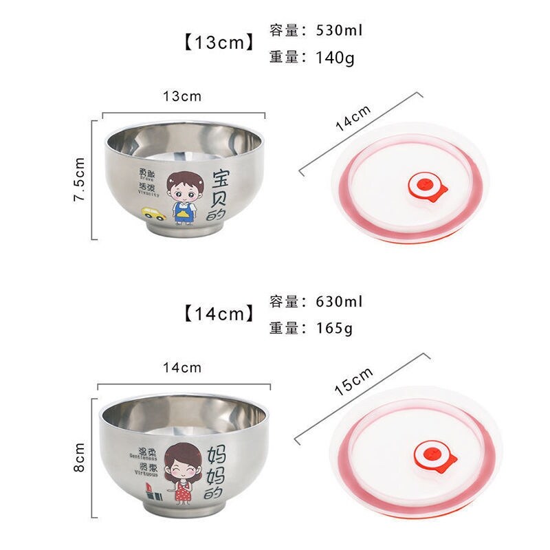 Gambar high quality 304 stainless steel parent child bowl food grade cartoon high value household cute net red anti fall anti scald children s rice bowl