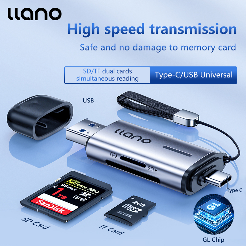 Llano card reader type-c usb 3.0 sd tf micro sd memory card reader with dual-interface support simultaneous reading for pc phone tablet