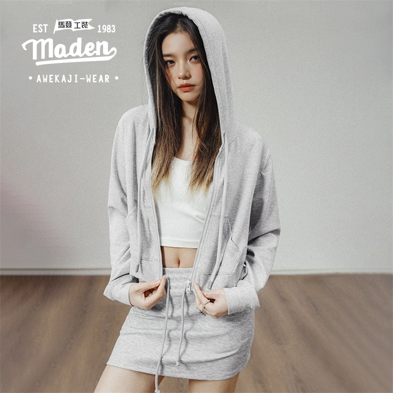 MADEN brand workwear style hip-hop sexy 2024 spring new girls American high waisted short hoodie slim fit hooded zippered hoodie cardigan retro sports jacket ราคา 1,544 บาท*ส่งฟรี