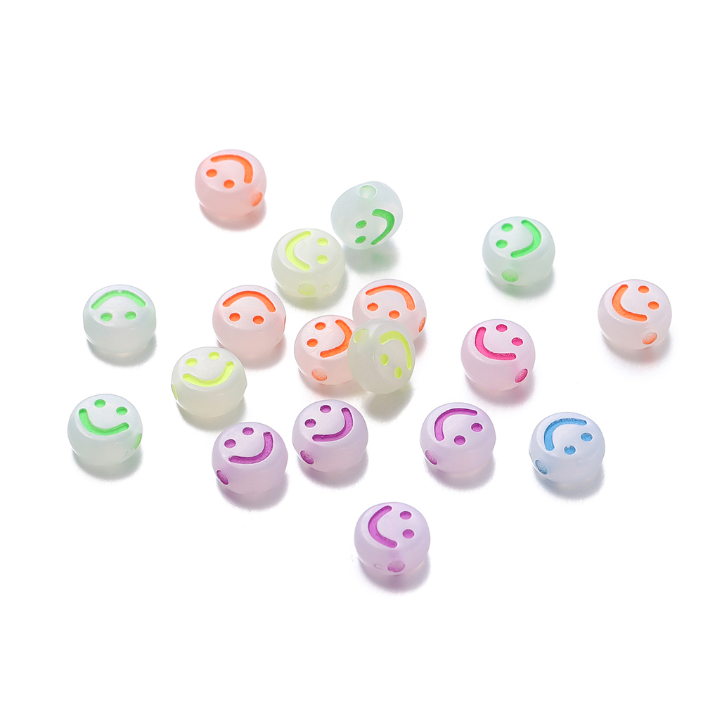 St.kunkka 100/50Pcs 7mm Colorful Smiley Face Beads Round Smiley Face Acrylic BeadsFor DIY Jewelry Making Bracelet
