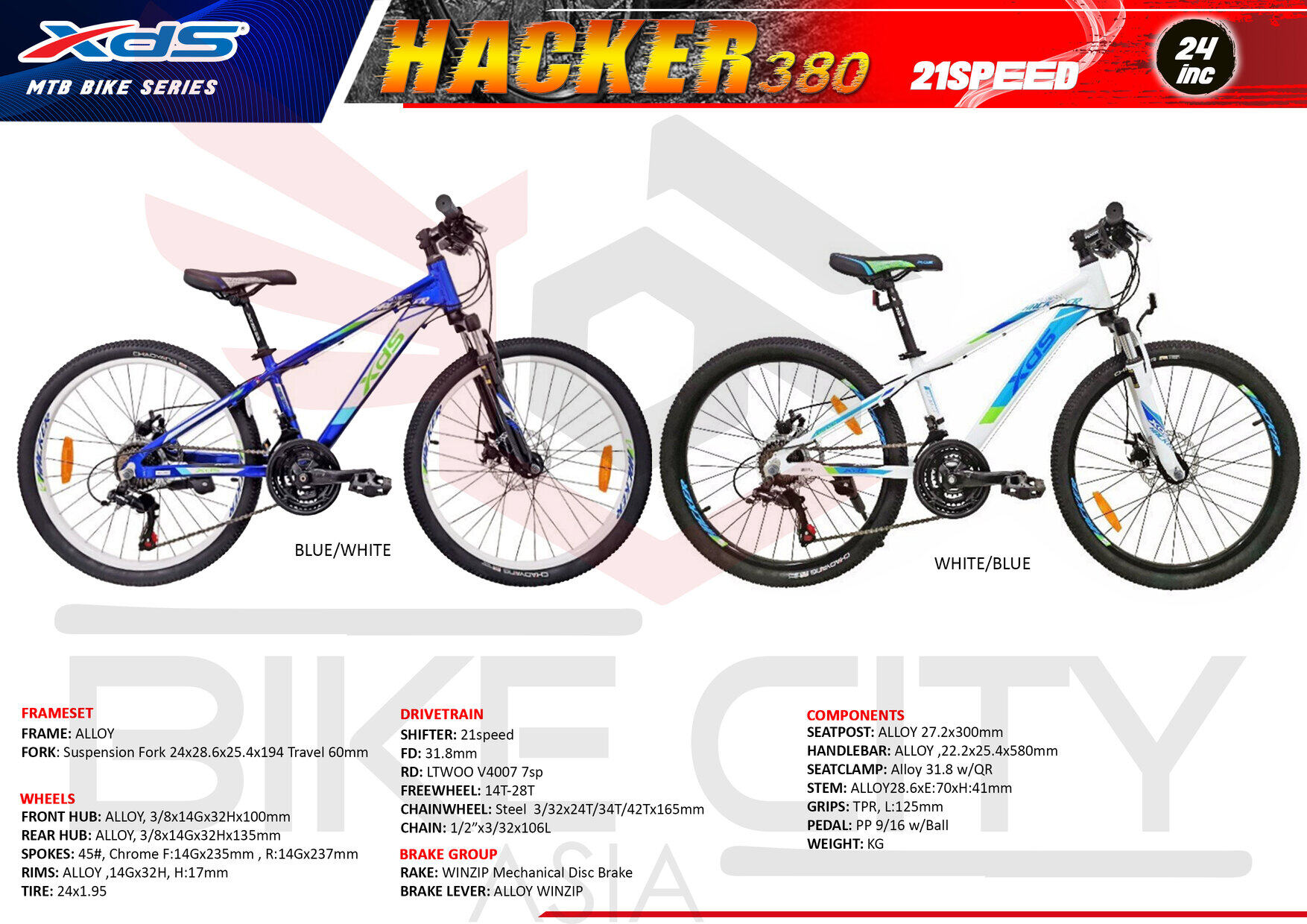 XDS Mountain Bike Model Hacker 380 24 Inch 21speed with 