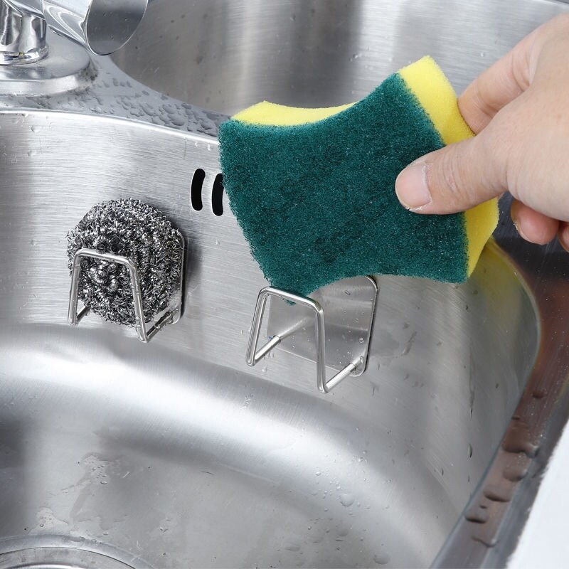 Gambar Sink Sponge Rack Cutting Board Shelves 304 Stainless Steel Non perforated Dish Rags Kitchen Drainage Rack kitchen gadgets