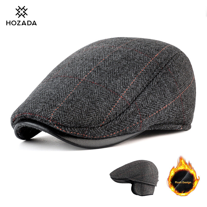 HOZADA Men’s Fashion Berets Hat Autumn And Winter Woolen Cap Plush Thick Duckbill Cap Warmth Ear Protection Beret Cold Proof Outdoor Leisure Cap Casual Beret Retro Hat Driver Flat Cap For Middle Aged Old Aged ราคา 183 บาท*ส่งฟรี