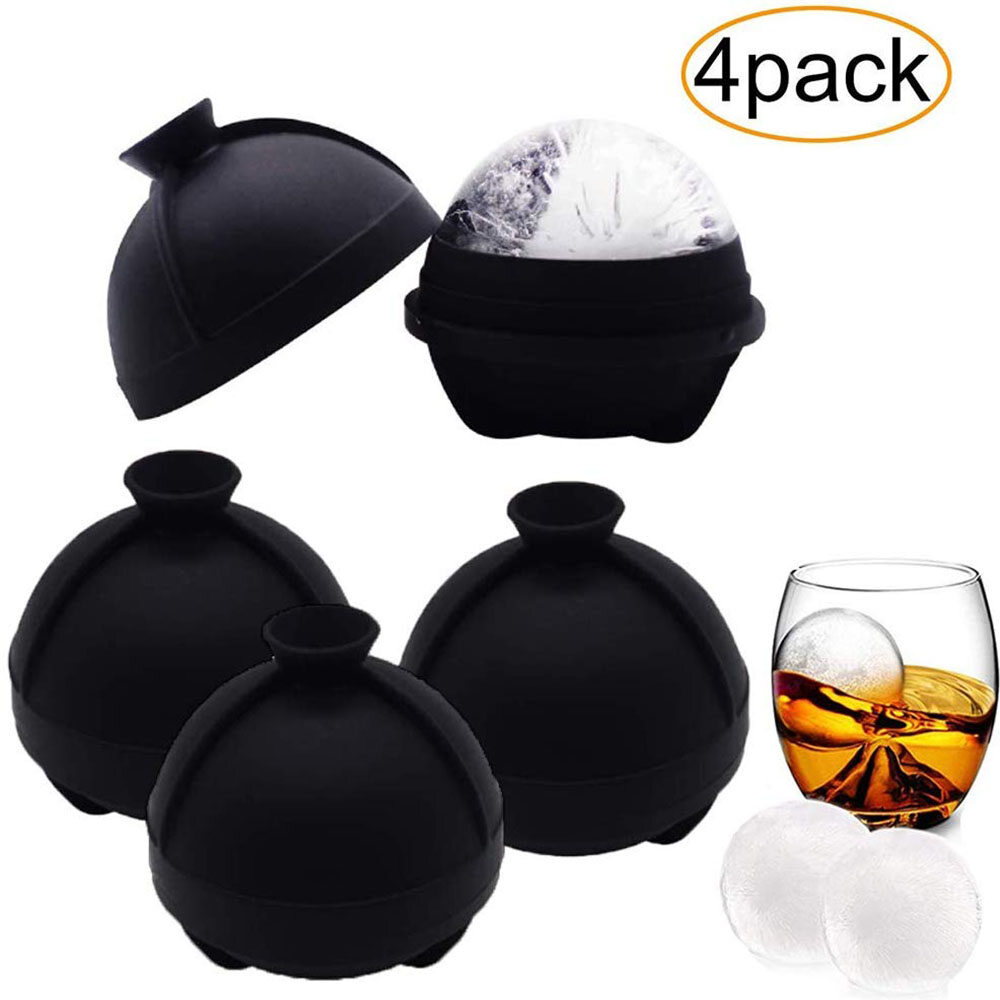 Gambar Ice Ball Mould Set of 4, IPAW Extra Large Silicone Ice Ball Maker BPA Free, Reusable Sphere Shapes Ice Cube Tray Easy Release, Suitable for Freezer, Homemade Baby Food (Each Ice Ball 2.4 inch)
