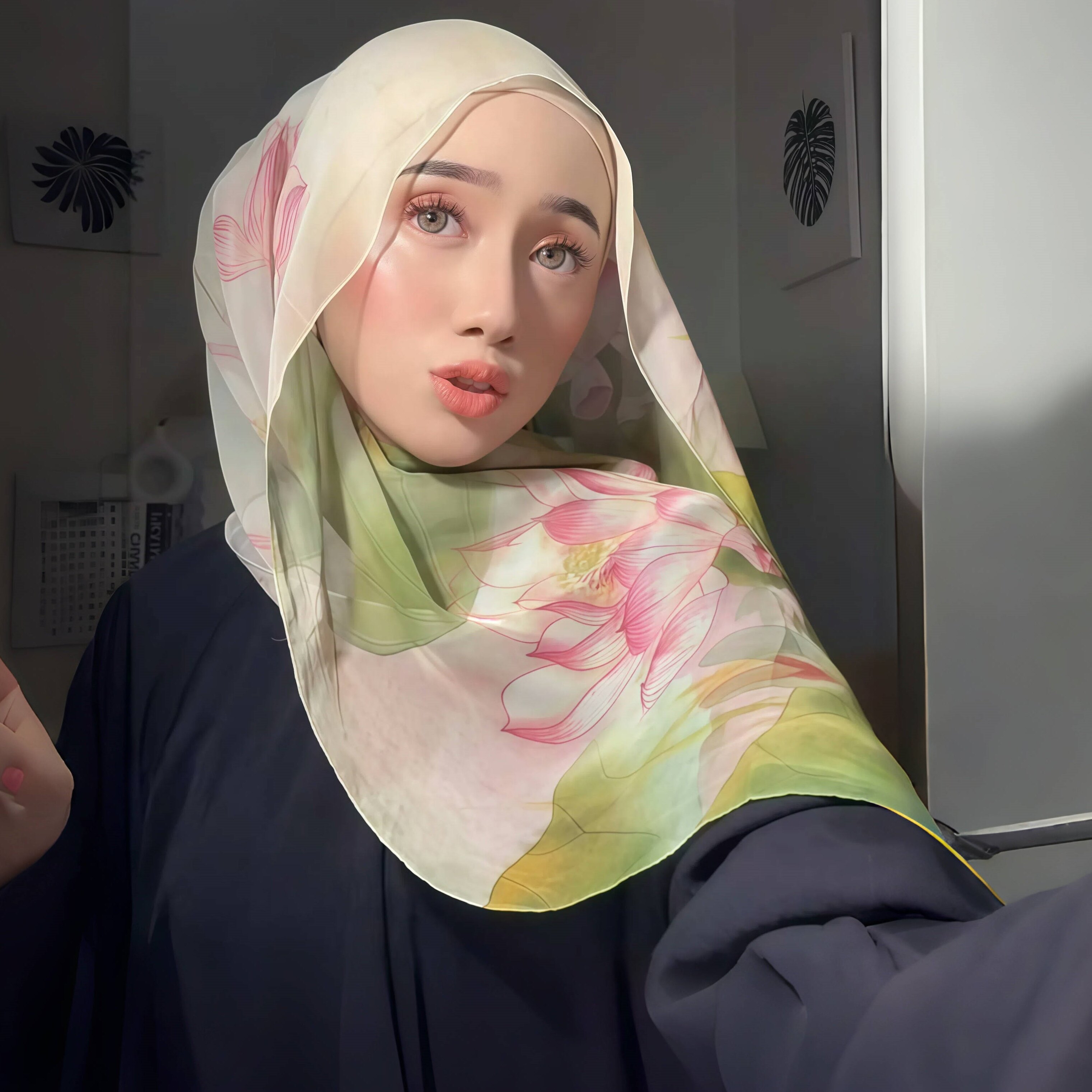 Jifang khăn choàng khăn lụa voan hoa lá hoa sen cho nữ khăn choàng khăn trùm đầu hồi giáo Pashmina ánh sáng bắt chước khăn lụa 160x50cm wj82