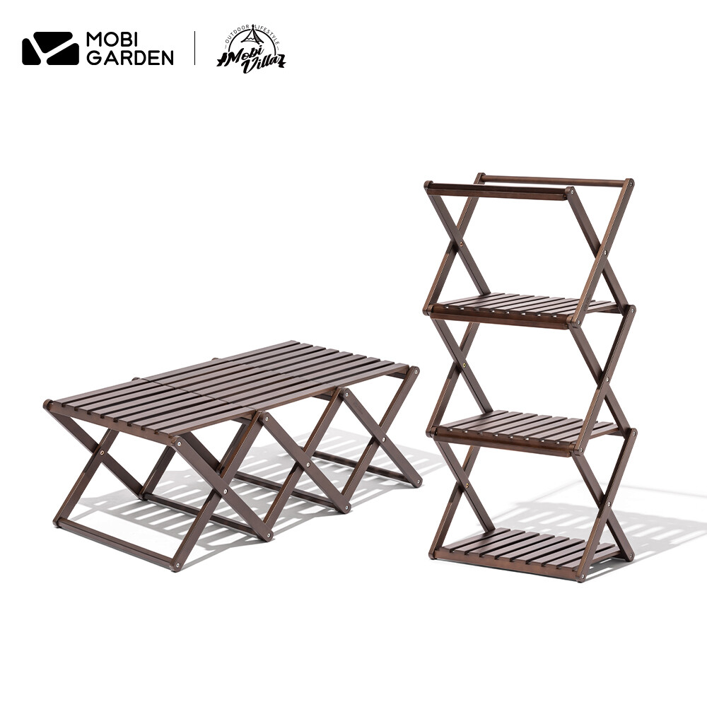 MOBI GARDEN Exquisite Camping Folding Multi-layer Solid Wood Storage Rack Outdoor Portable ราคา 3,869 บาท*ส่งฟรี