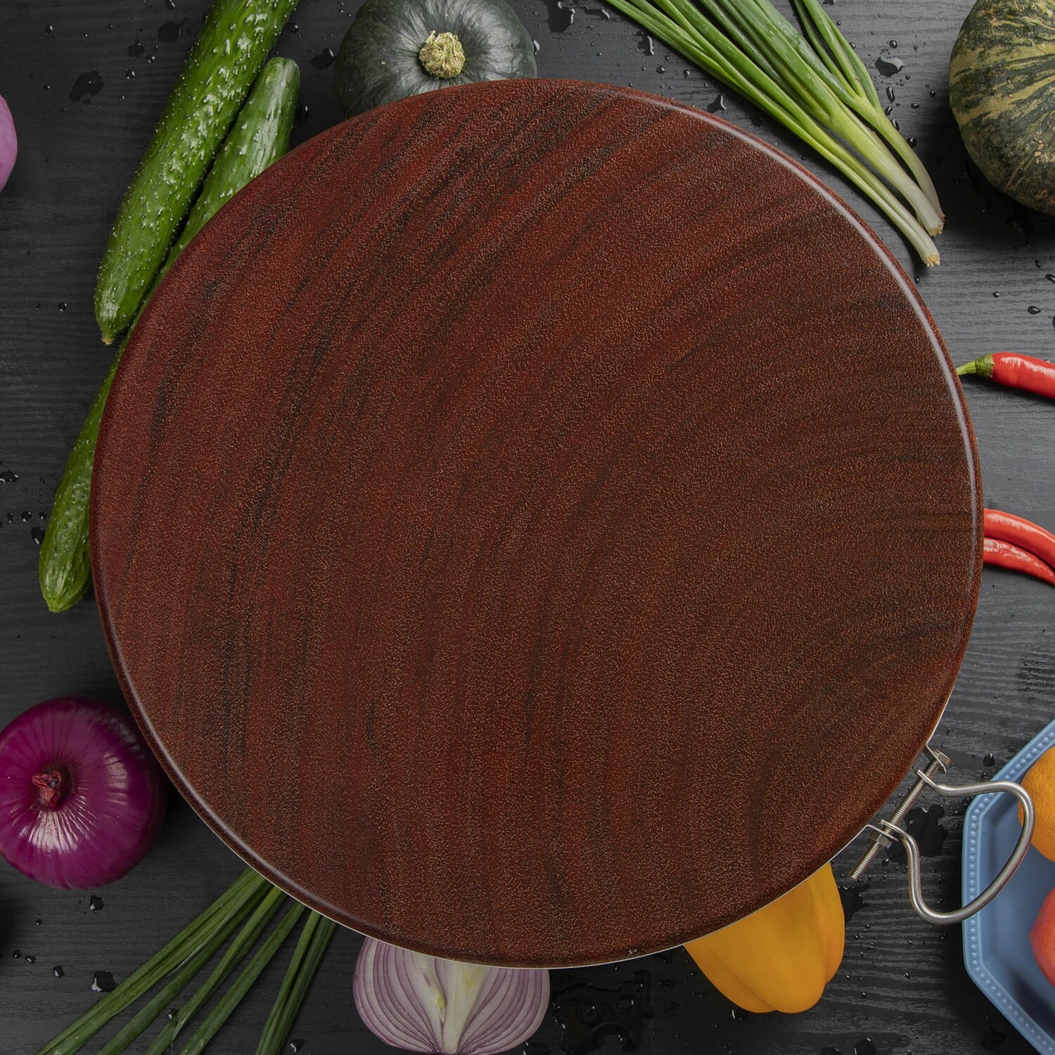 Gambar Vietnam iron wood chopping board solid wood kitchen supplies round chopping board chopping board mildew proof household chopping board whole wooden vegetable pier