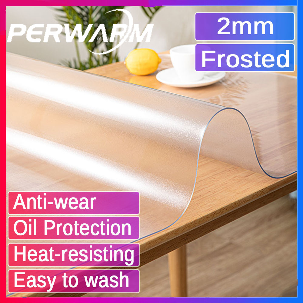 Gambar ?2mm Frosted Round?PVC Waterproof Soft Glass Protector for Table Desk Pads Covers 1 1.5 2 3mm All Graph Shape With Multi Size Customized