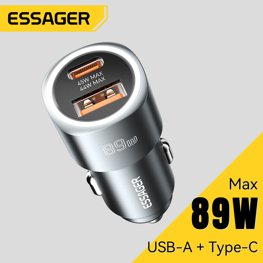 Essager 89W USB A Loại C sạc điện dùng trên xe hơi Loại C Màn hình LED Sạc Nhanh USBA Đèn Hiển Thị Nhanh Chóng Sạc Pd45W Cho iPhone 15Pro Huawei Mate 60 kiểu Samsung C Pd3.0 Qc3.0/4.0 Điện Thoại Di Động SUV Màn hình LED USB Một Loại C sạc điện dùng trên x