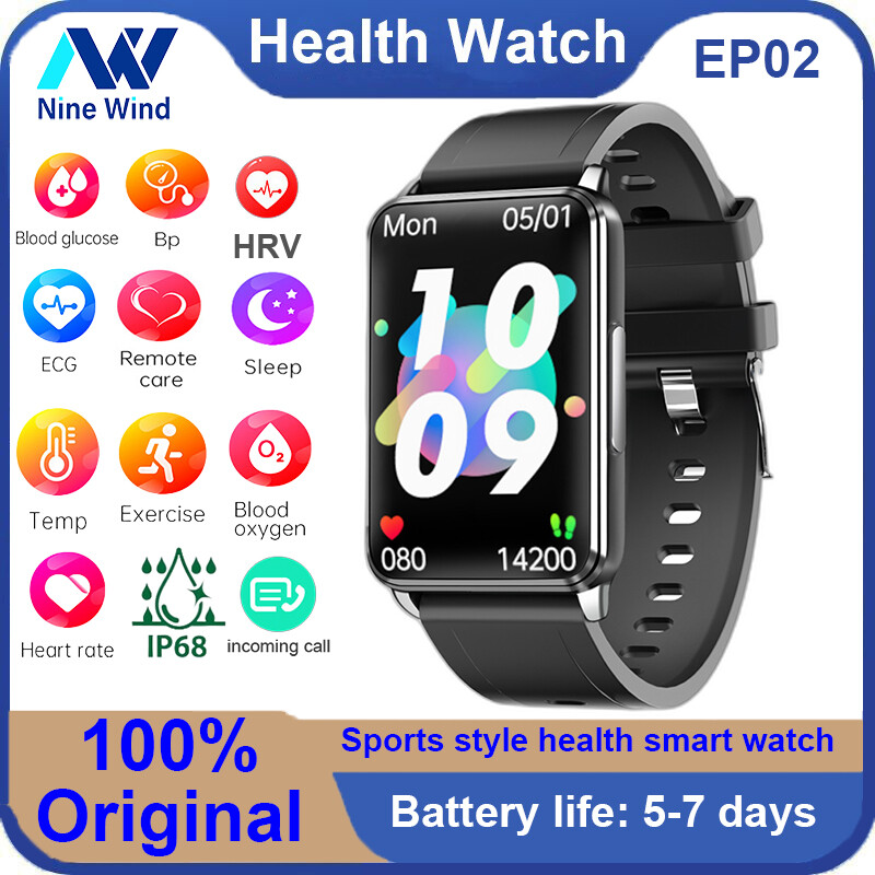 NineWind EP02 Health Smart Watch ECG non-invasive blood glucose temperature heart rate blood oxygen blood pressure monitoring Sports Bracelet 1.57 Inch HD Color Screen Bluetooth 5.1 Bracelet ราคา 3,238 บาท*ส่งฟรี