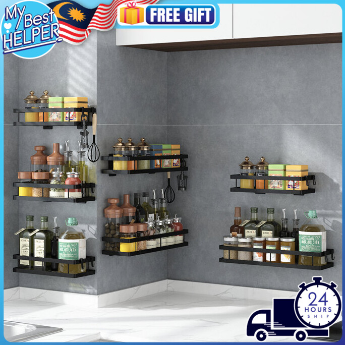 Gambar Kitchen Storage Spice Rack Wall Mounted Spice Rack Bathroom Storage Organizing Rack rak kitchen organizer kitchen wall