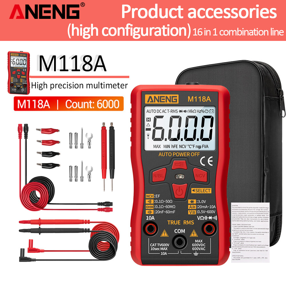ANENG M118A Máy Đo Vạn Năng Kĩ Thuật Số Mini Tự Động Mmultimetro Rms Thật Tranistor Meter Với NCV Lư