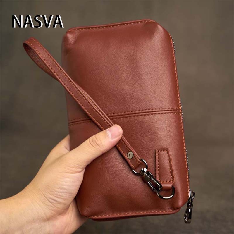 Nasva ví cầm tay nam da thật túi xách da thường ngày ví dài da mềm