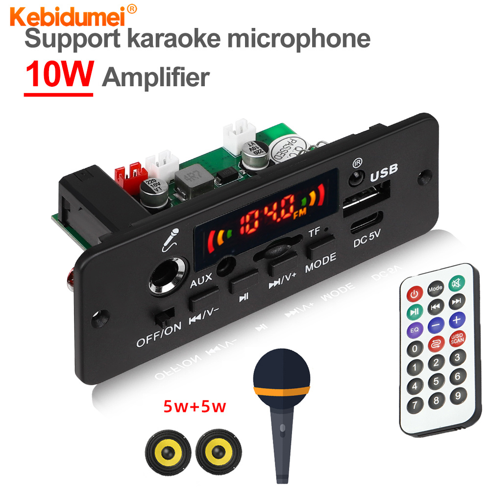 Kebidumei 10W Amplifier Bluetooth MP3 Wireless Decoder Board 5W DC 5V Music Player Car FM Radio Module TF USB Record Handsfree Call Microphone ราคา 96 บาท*ส่งฟรี
