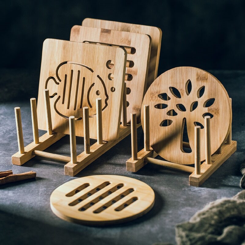 Gambar Bamboo Wooden Drainage Dish Rack Kitchen Storage Plates Holder Cabinet Organizer Pot Lid Cutting Board Drying Shelf