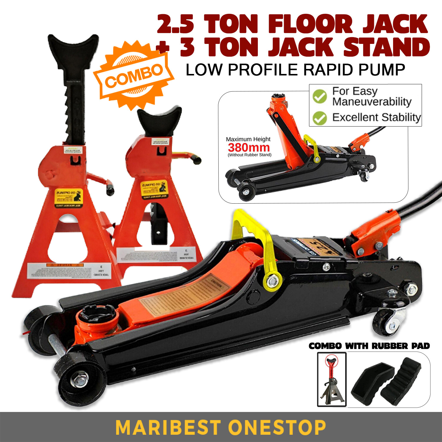 Floor jack and store jack stand combo