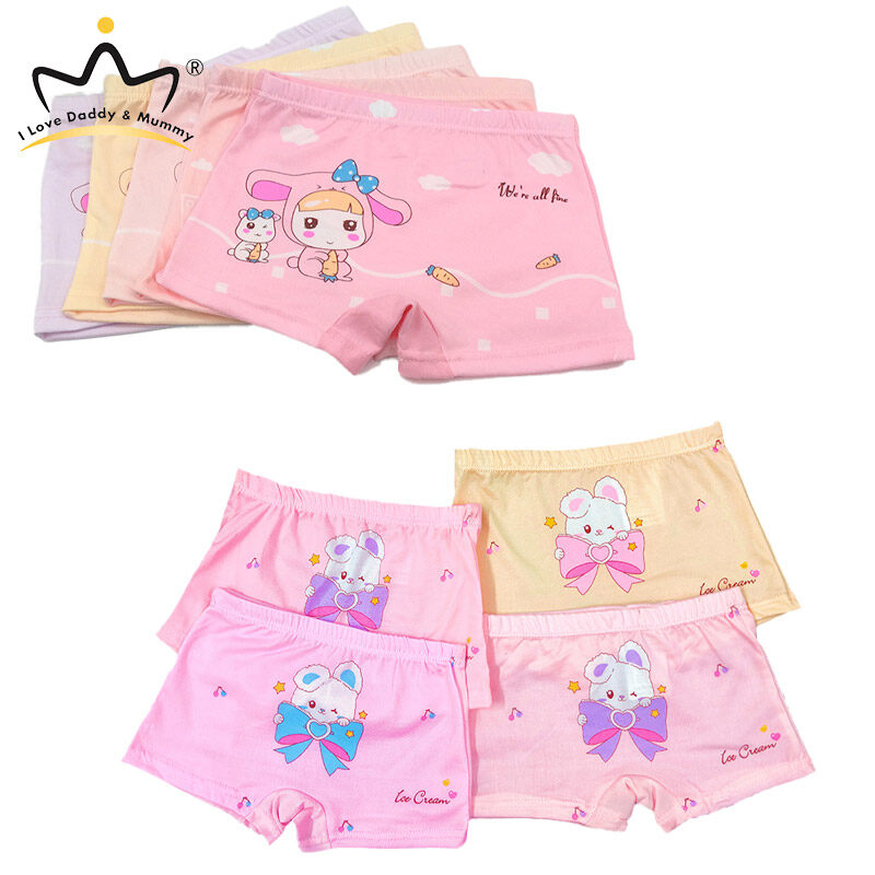 Kids Girls Cotton Print Underwear Grids Seamless Soft Boxer Briefs