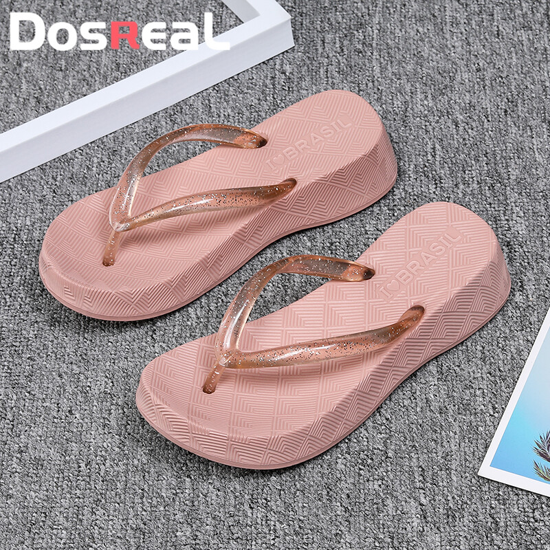 DOSREAL Women's Flip Flop Slides Slippers Korean Style Women Summer beachwalk original Platform Slippers Muffin Bottom White Pink Ladies Flip Flop ราคา 261 บาท*ส่งฟรี