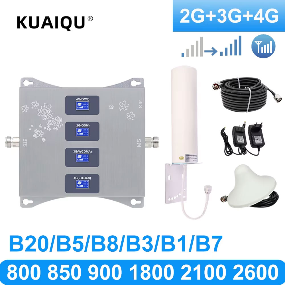 KUAIQU Brand Full Set B7 2600/B3 1800/B1 2100/B8 900 Amplifier Tri Band B20/GSM/DCS/WCDMA ราคา 2,296 บาท*ส่งฟรี