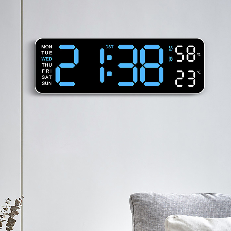 Không có phích cắm 9 inch lớn treo tường kỹ thuật số Đồng hồ nhiệt độ độ ẩm hiển thị tuần thứ hai điểm FLASH ON/OFF chức năng tự động Dimmable snooze cắm trong sử dụng đồng hồ để bàn 12/24h điện tử báo thức đèn LED Đồng Hồ
