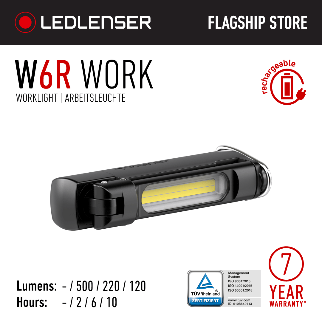 Ledlenser W6R WORK - Worklight Series - 500 lumen Max Output - Rechargeable & Waterproof with IP54 Protection - Jenama LEDLENSER Harga 388 Ringgit*Penghantaran Percuma