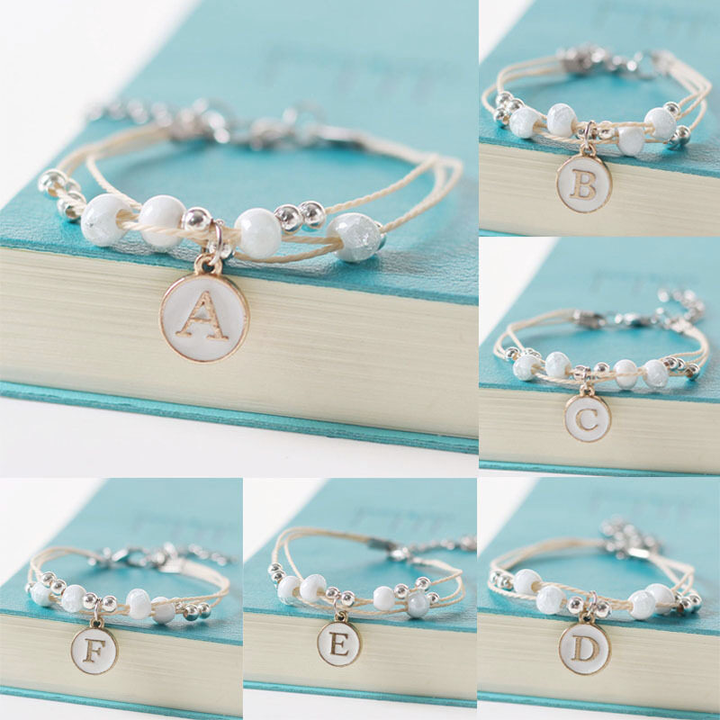 Fashion 26 English letters Ideas  Original  Ceramic Jewelry Simple Letter Bracelets for Women Alphabet Bracelet Jewelry Set