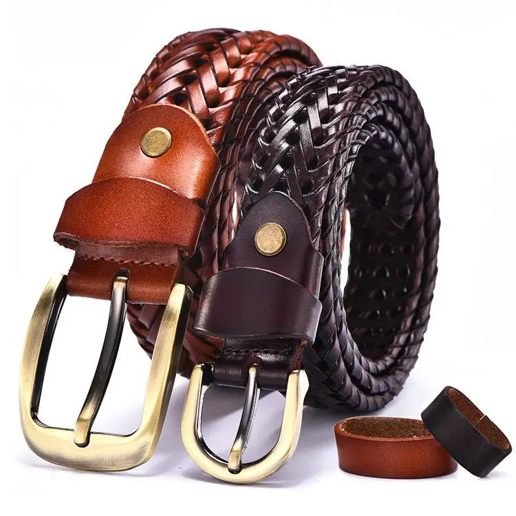 leather braided belt men's