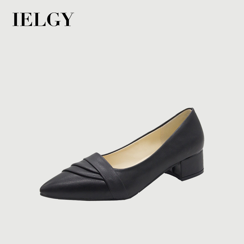 IELGY Women's Square Heel Pointed Toe Mid Heel Leather Elegant Stylish High Heel Ruffle Design Mules - ยี่ห้อ IELGY ราคา 503 บาท*ส่งฟรี