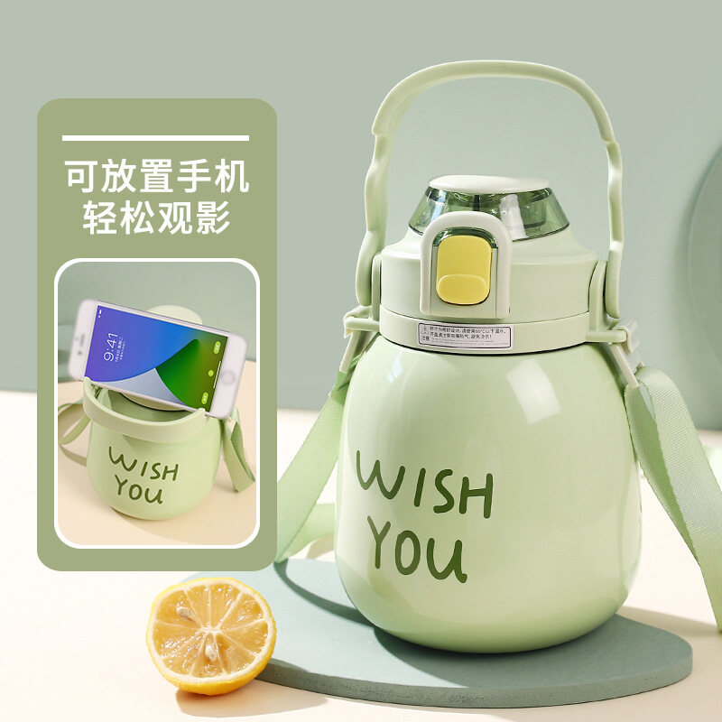 Gambar Girls High value Big Belly Mug Thermos Cup Water Cup Gift 316 Stainless Steel Thermos Cup Student Straw Cup