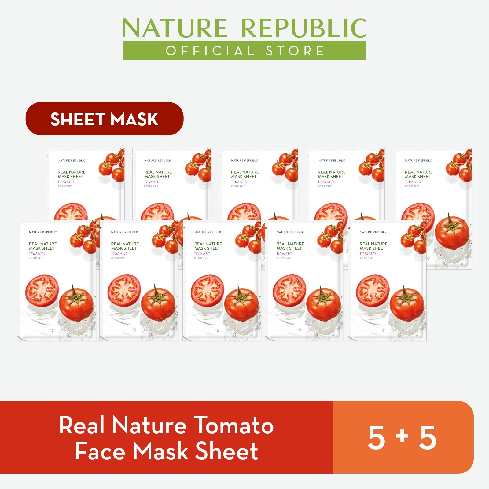 Gambar Nature Republic Real Nature Tomato Face Mask Sheet   for Normal Skin (5+5)