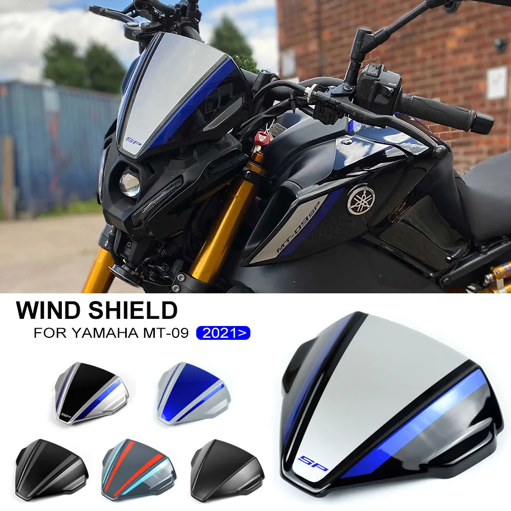 Cho Yamaha MT09 MT-09 MT09 SP 2021 2022 phụ kiện xe máy mới kính chắn gió phía trước đen xanh dương Cyan kính chắn gió luồng không khí tấm rẽ gió với giá đỡ lắp đặt