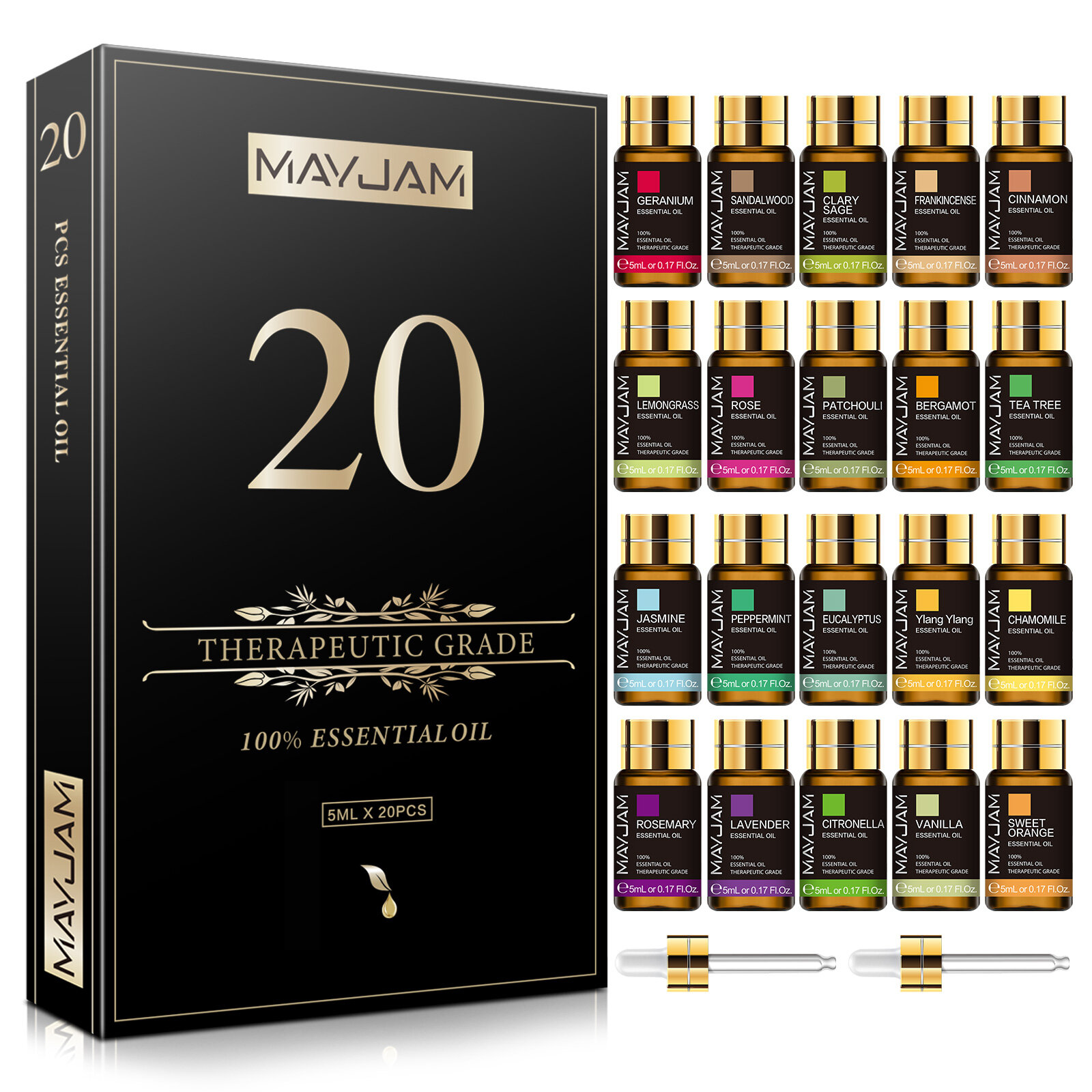 Gambar MAYJAM 20pcs Gift Set With Droppers Essential Oil Spa Soap Making Lip Balm Making Essential Oil Candle Making Massage Oil Essential Oil Set DIY Humidifier Oil 5ml