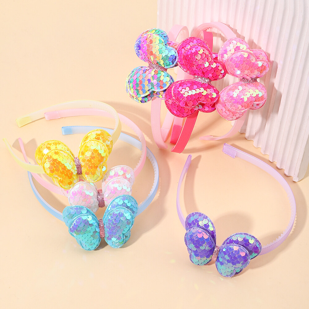 1 piece kids glitter headband butterfly sequin headband girl creative cute