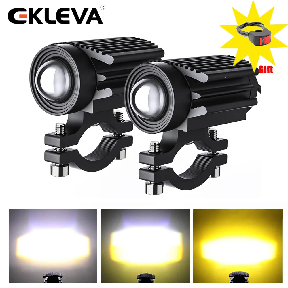 Ekleva Đèn pha xe máy Đèn LED sương mù động cơ đèn khung gắn Spotlight đèn pha trắng vàng xe máy điện ống kính máy chiếu