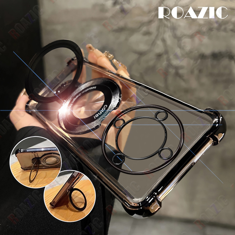 ROAZIC Ring Bracket Plating Phone Case For Honor X9a 5G New Arrival Shockproof Fall Resistant Transparent Soft Silicone TPU Protective Cover C51-3