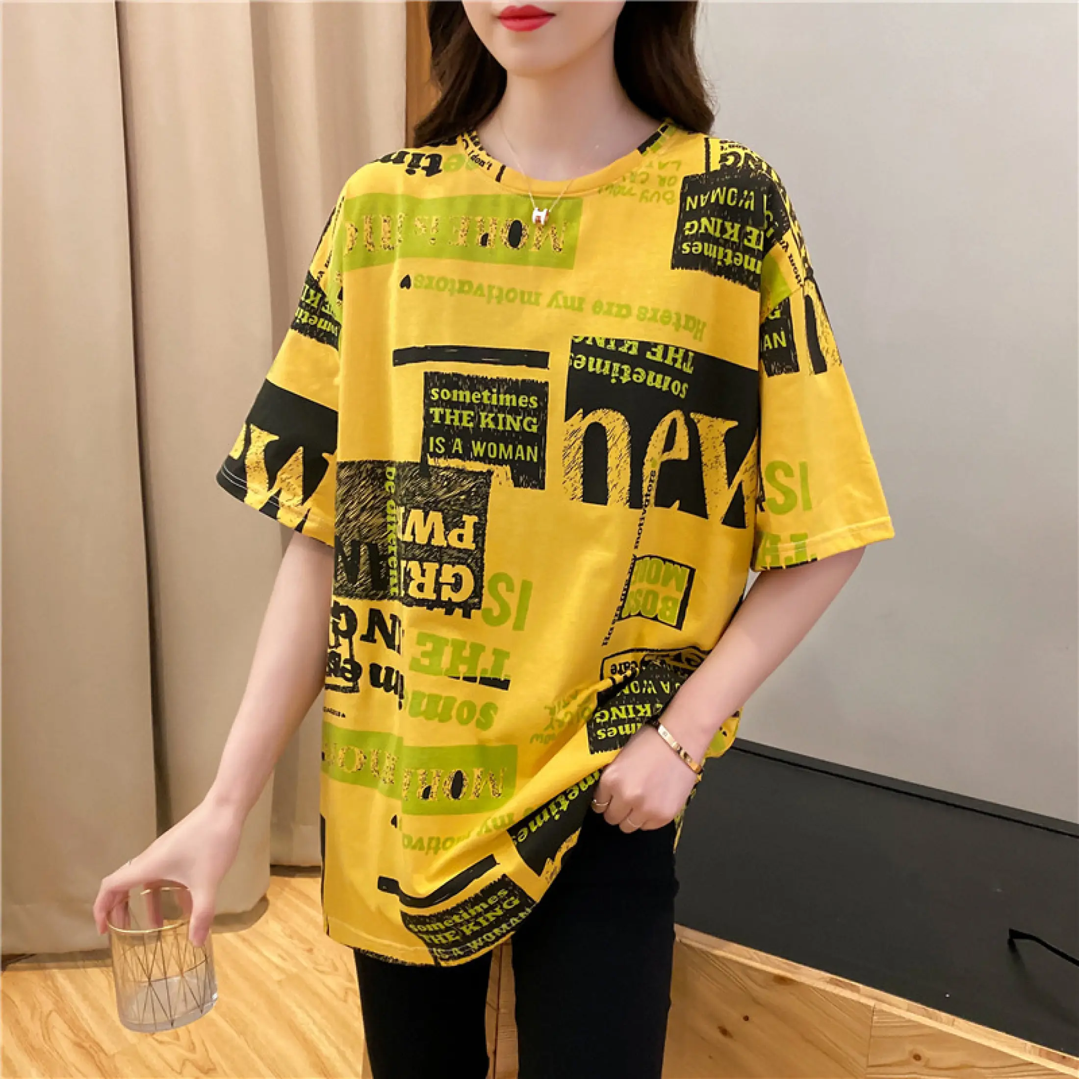 Luo Ready Stock Nordic Living Women T Shirt Baju Perempuan Graffiti Print Loose Plus Size Round Neck Cotton Korean Lengan Pendek Ins 2020 New Lazada Singapore