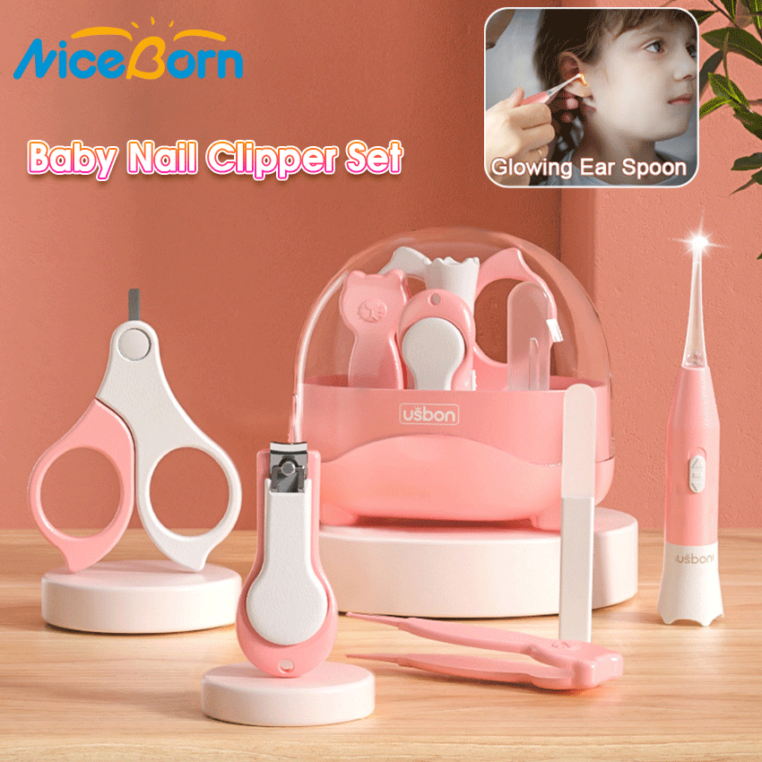 NICEBorn Bé Bộ dụng cụ Nail Bé Bộ dụng cụ làm móng tay Và Bộ chăm sóc móng chân dụng cụ cắt móng tay cho bé Kéo giũa móng tay cho bé & Tweezer Phát Sáng que lấy ráy tai Bé chăm sóc móng Sáng que lấy ráy tai Bộ muỗng