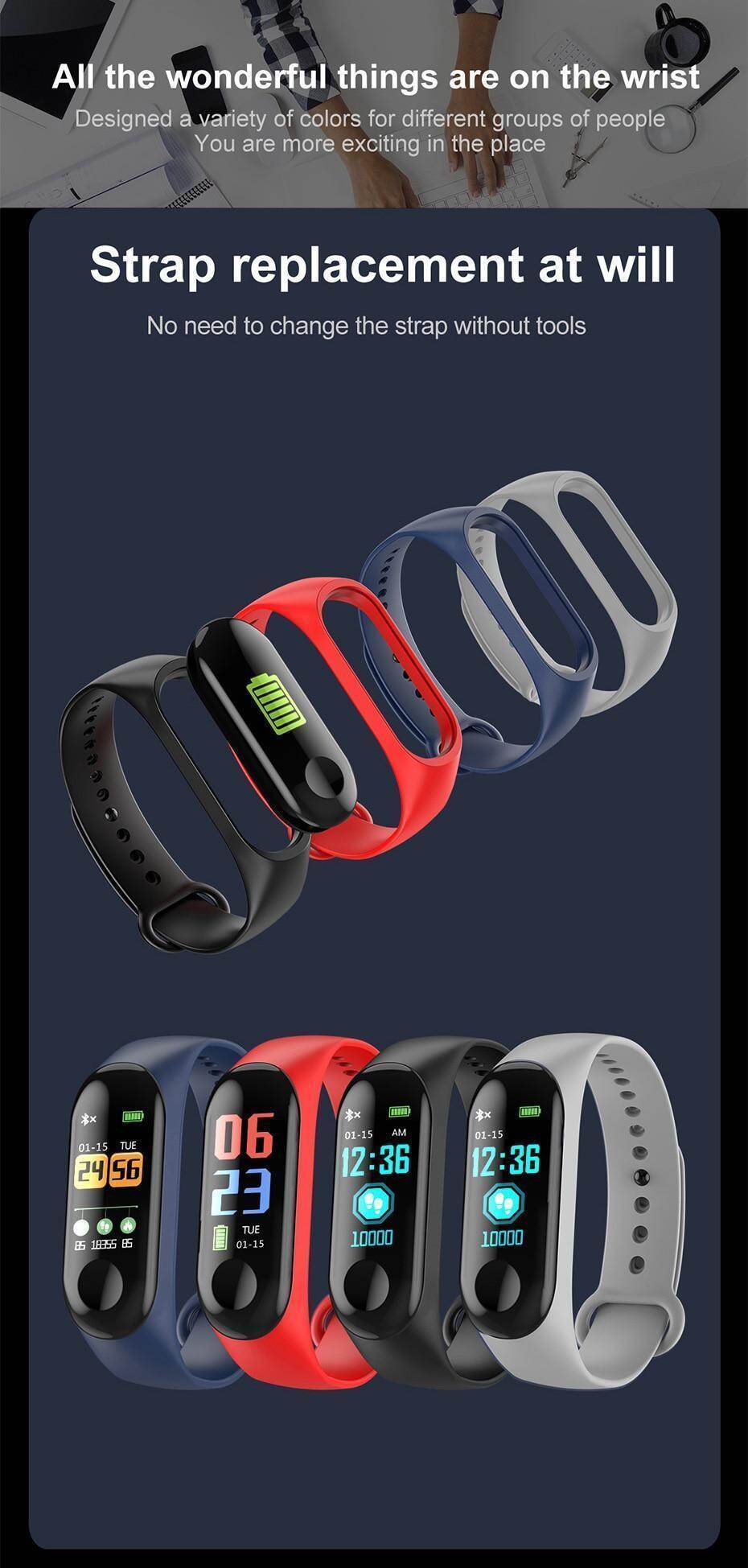 Newest Smart bracelet M3 Sports Blood Pressure Oxygen Heart Rate Monitor Watch Message Caller Smart Band PK For Xiomi mi band 3 (13)