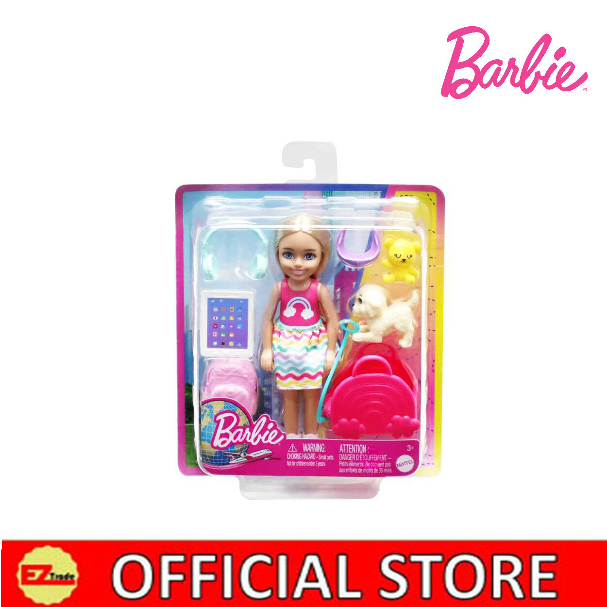 Barbie chelsea doll & travel online set with puppy & accessories